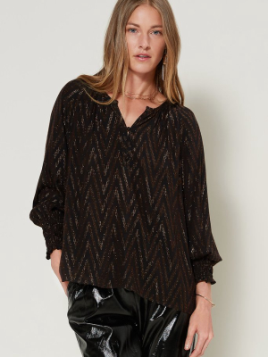 Metallic Chevron Split Neck Top