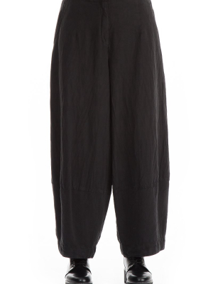 Wide Black Silk Linen Trousers