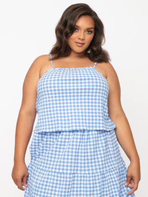 Plus Size Retro Style Blue & White Gingham Crop Top