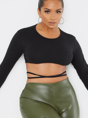 Shape Black Thick Rib Tie Detail Crop Top