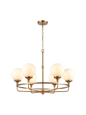 Beverly Hills 6-light Chandelier In Satin Brass With White Feathered Glass