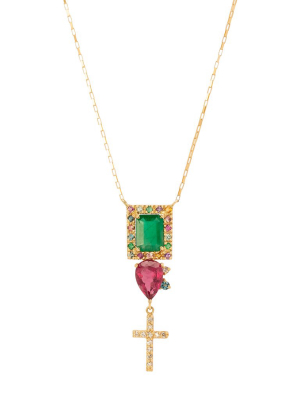 Mixed Gemstone Cross Necklace