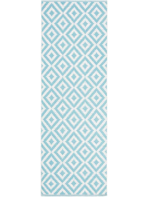 Montauk Rhombus Light Blue/ivory Runner Rug