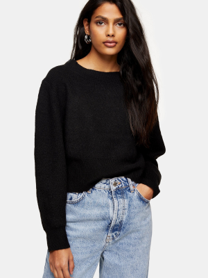 Black Boat Neck Knitted Sweater