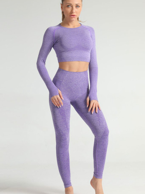 Spacedye High Waist Jacquard Sleeved Seamless Sports Set