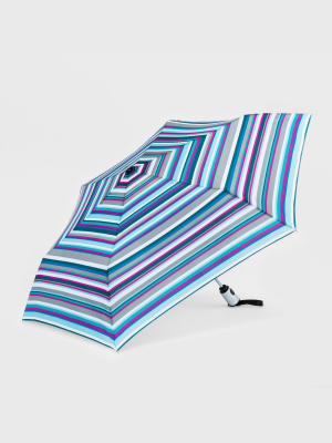 Cirra By Shedrain Women's Striped Auto Open Auto Close Compact Umbrella - White