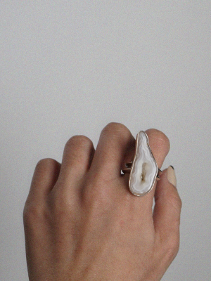 Silver X Long Agate Ring