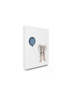 16"x1.5"x20" Baby Elephant With Blue Balloon Stretched Canvas Wall Art - Stupell Industries