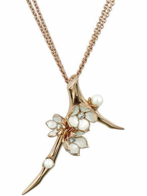 Rose Gold Vermeil Cherry Blossom Diamond And Pearl Flower Pendant