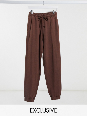 Collusion Oversized Sweatpants With Contrast Seam Detail In Brown Garment Dye