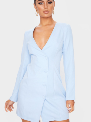 Baby Blue Long Sleeve Covered Button Blazer Dress