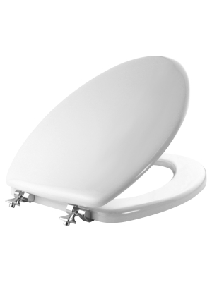 Elongated Molded Wood Toilet Seat With Chrome Hinge And Seat Fastening System White - Mayfair