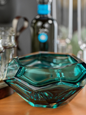 La Bohème Hand Made Polished Cut Glass Bowl - Sea Blue