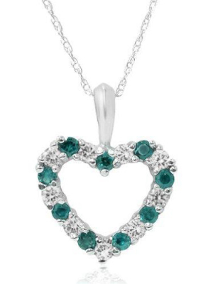 Pompeii3 1/2ct Emerald & Diamond Heart Pendant 14 Karat White Gold 1/2" Tall