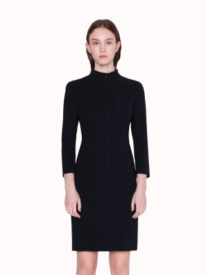 Mock Neck Double Face Wool 3/4 Length Sleeve Dress