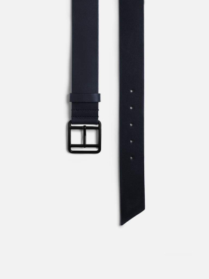 Navy Leather Belt, Noir Buckle