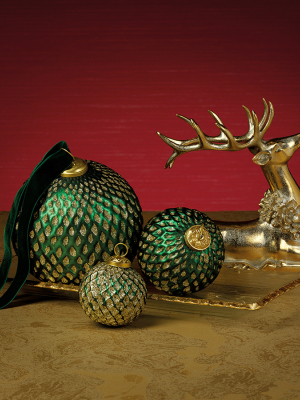 Beehive Glass Ornament - Green W/gold Glitter