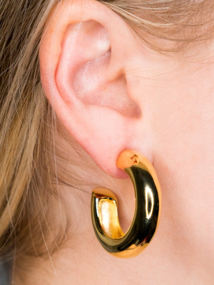 Polished Gold Tube Hoop Pierced Or Clip Earrings