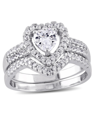 1 3/8 Ct. T.w. Heart Cubic Zirconia Halo Bridal Set In Sterling Silver - (7)