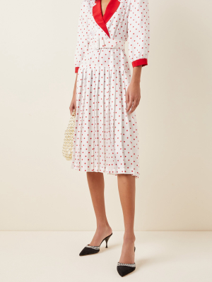 Belted Polka-dot Silk Midi Dress