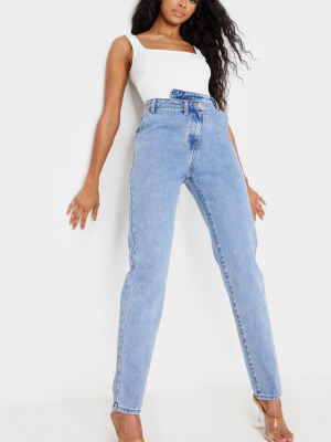 Light Blue Wash Asymmetric Waistband Jeans