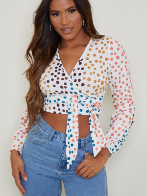 Multi Mixed Polka Print Wrap Crop Top