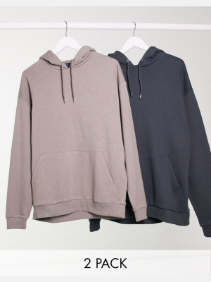 Asos Design Oversized Hoodie 2 Pack Gray/beige