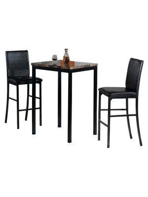 3pc Faux Counter Height Bistro Table - Brown/black - Home Source