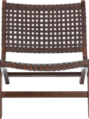 Luke Leather Woven Accent Chair Brown