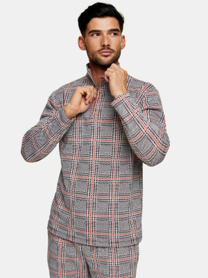 Orange And Black Check 1/4 Zip Sweatshirt