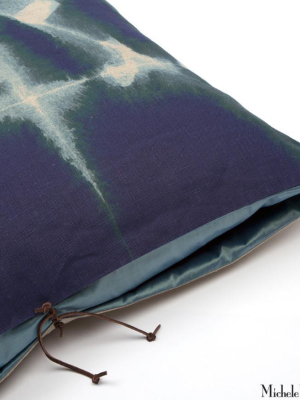 Printed Linen Pillow Grid Petrol