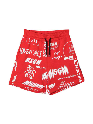 Msgm Kids Logo All-over Print Shorts