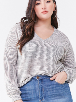 Plus Size Striped V-neck Sweater