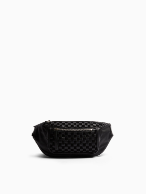 Leo Black Leather Woven Fanny Pack