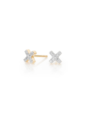 Super Tiny Pave X Posts In Yellow Gold