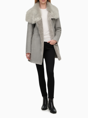 Faux Shearling Asymmetric Zip Coat