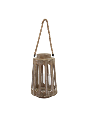 Large Hanging Beige Wood Lantern