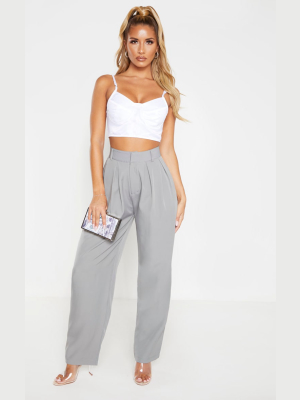 Grey Woven High Waisted Cigarette Leg Pants