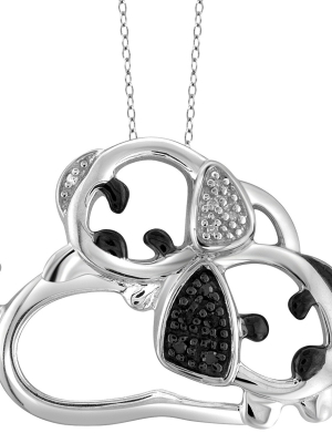 120 Ct. T.w. Round-cut Black And White Diamond Pave Set Dog Pendant - White (18")