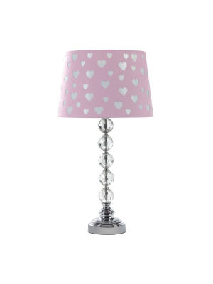 22" Novelty Kids' Metal Table Lamp With Heart Shade Pink - Ore International