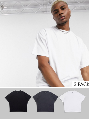 Asos Design 3 Pack Oversized T-shirt With Crew Neck