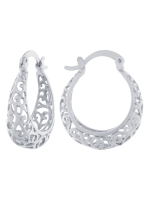 Boxed Fine Silver Plated 22mm Filigree Hoops