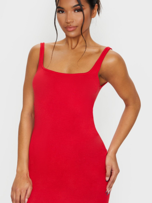 Red Square Neck Bodycon Dress