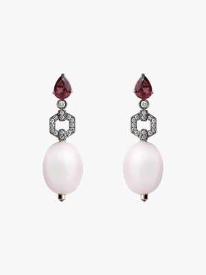 Rubellite & Diamond Drop Earrings