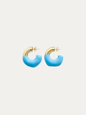 Light Blue Rubberized Small Gold Earrings