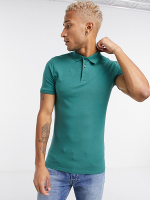 Asos Design Organic Muscle Fit Jersey Polo In Green