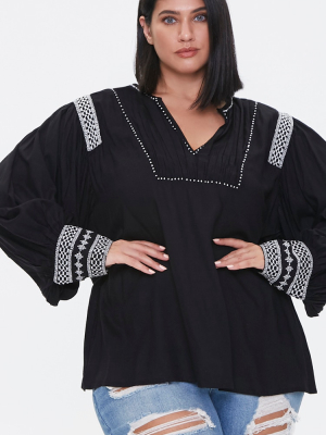 Plus Size Embroidered Peasant Top