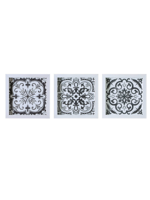 (set Of 3) 12" X 12" Tiles Deco Box Wall Art Black/white