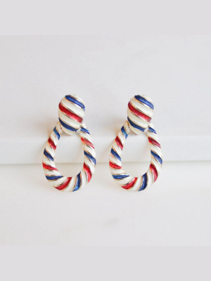 Vintage Hattie Carnegie Red, White, And Blue Doorknocker Earrings