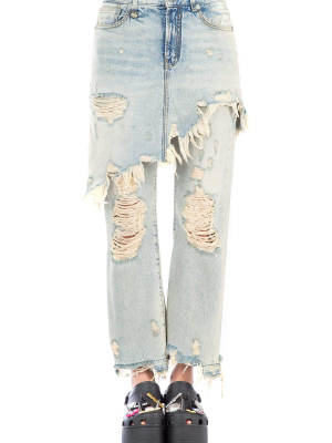 R13 Distressed Skirt Over Jeans